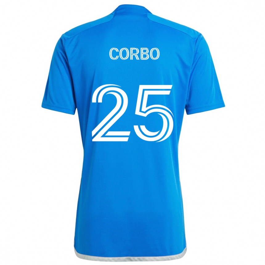 メンズフットボールGabriele Corbo#25ブルーホワイトホームシャツ2024/25ジャージーユニフォーム