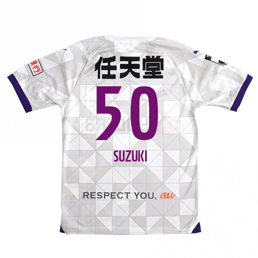 メンズフットボールYoshinori Suzuki#50ホワイトパープルアウェイシャツ2024/25ジャージーユニフォーム