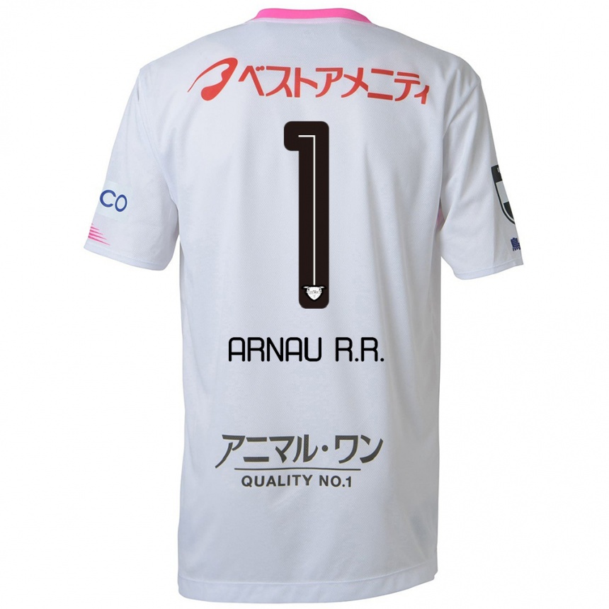 メンズフットボールArnau Riera#1ホワイト ブルー ピンクアウェイシャツ2024/25ジャージーユニフォーム