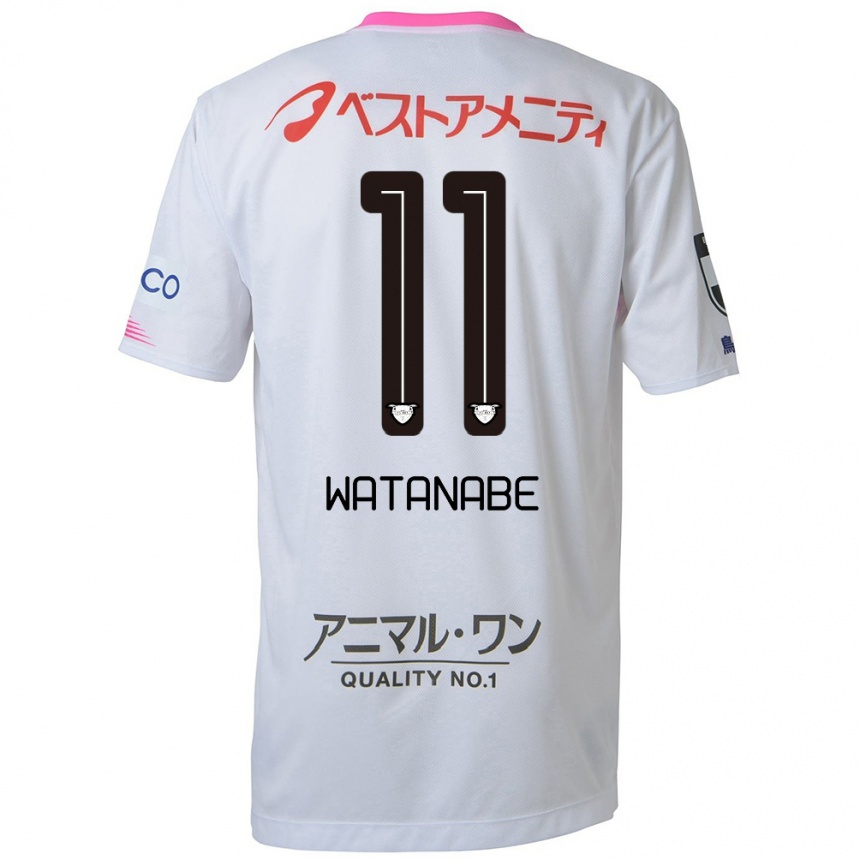 メンズフットボールShion Watanabe#11ホワイト ブルー ピンクアウェイシャツ2024/25ジャージーユニフォーム