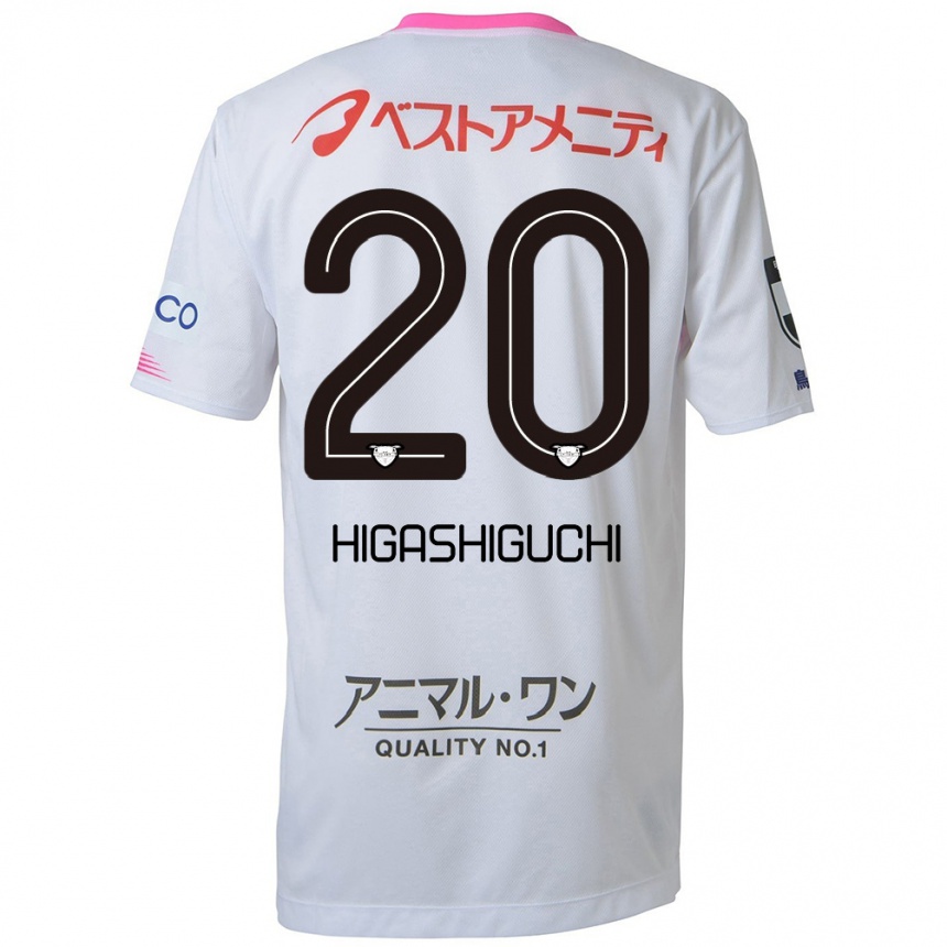 メンズフットボールAitaro Higashiguchi#20ホワイト ブルー ピンクアウェイシャツ2024/25ジャージーユニフォーム