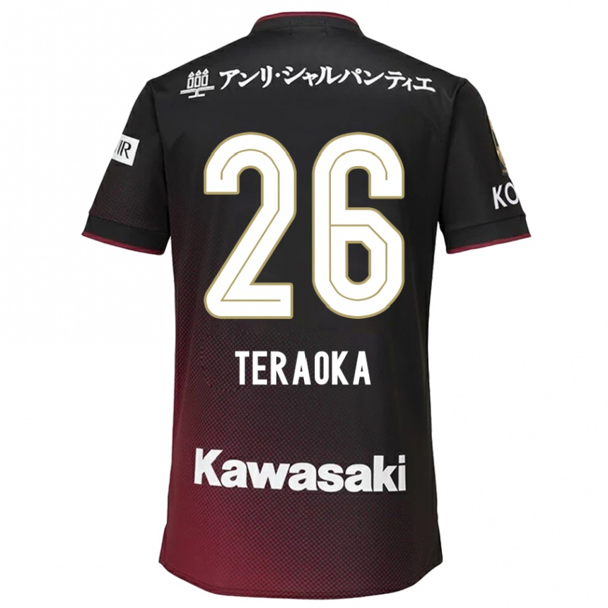 レディースフットボールYuma Teraoka#26ブラックレッドホームシャツ2024/25ジャージーユニフォーム