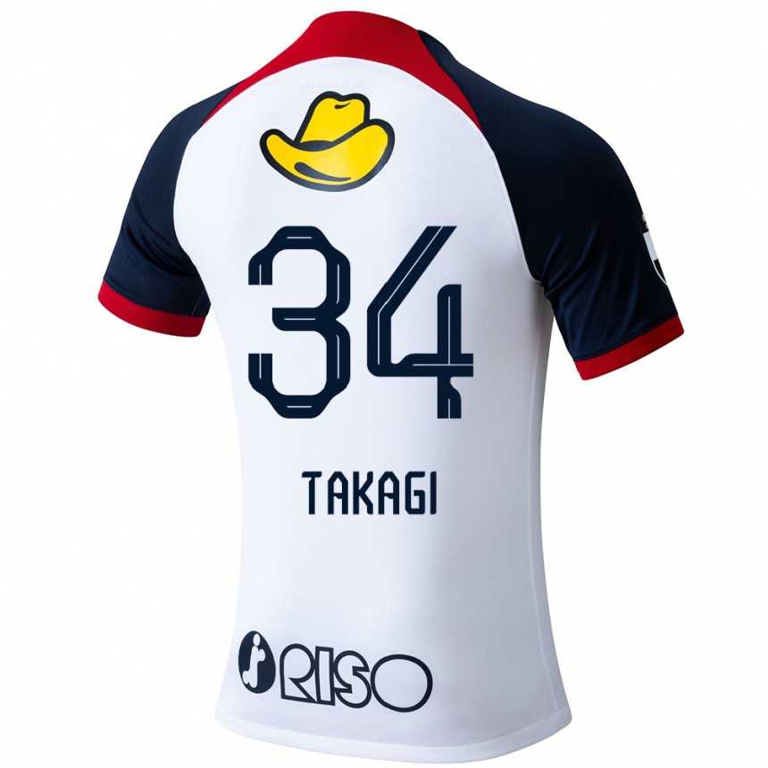 レディースフットボールHaruto Takagi#34白 青 赤アウェイシャツ2024/25ジャージーユニフォーム