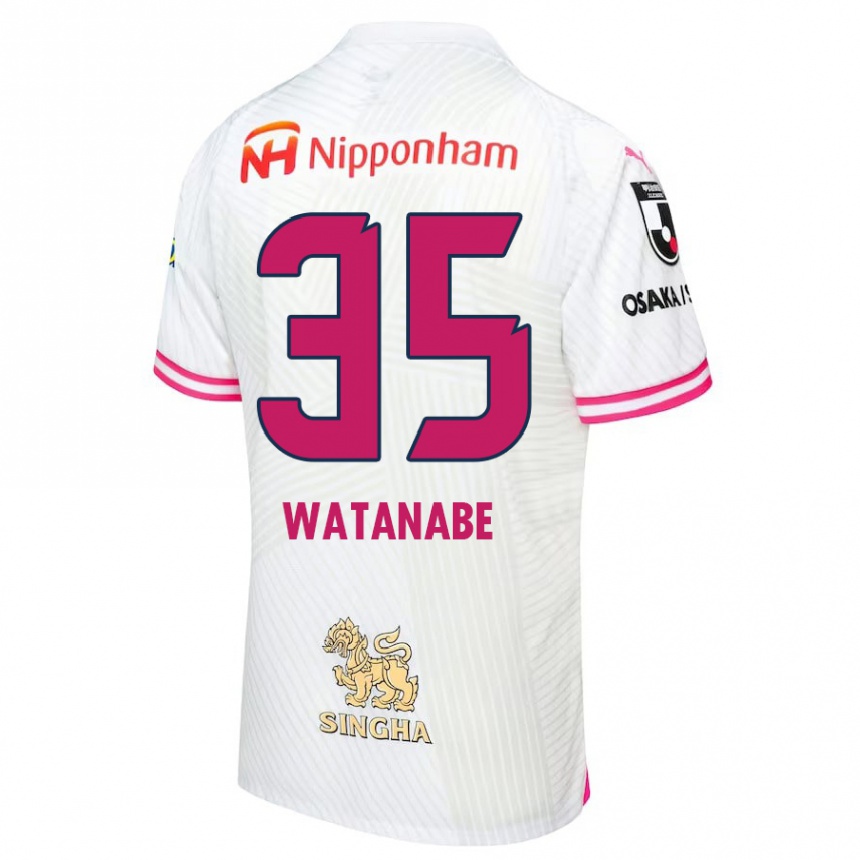 レディースフットボールRyo Watanabe#35ホワイト ピンクアウェイシャツ2024/25ジャージーユニフォーム