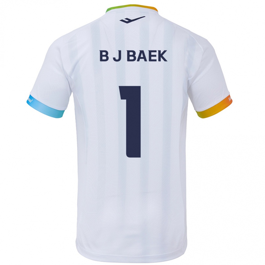 レディースフットボールJong-Beom Baek#1白青アウェイシャツ2024/25ジャージーユニフォーム