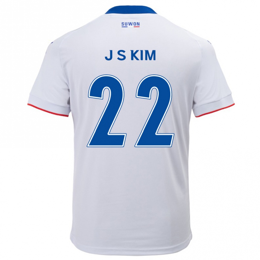 レディースフットボールSang-Jun Kim#22白青アウェイシャツ2024/25ジャージーユニフォーム