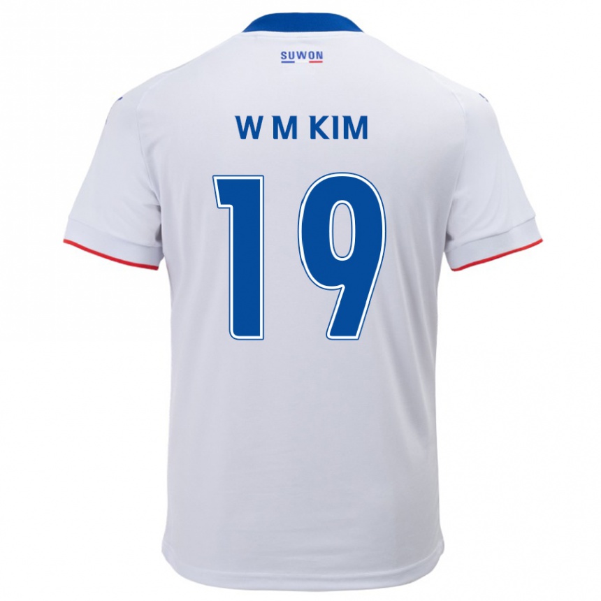 レディースフットボールMin-Woo Kim#19白青アウェイシャツ2024/25ジャージーユニフォーム