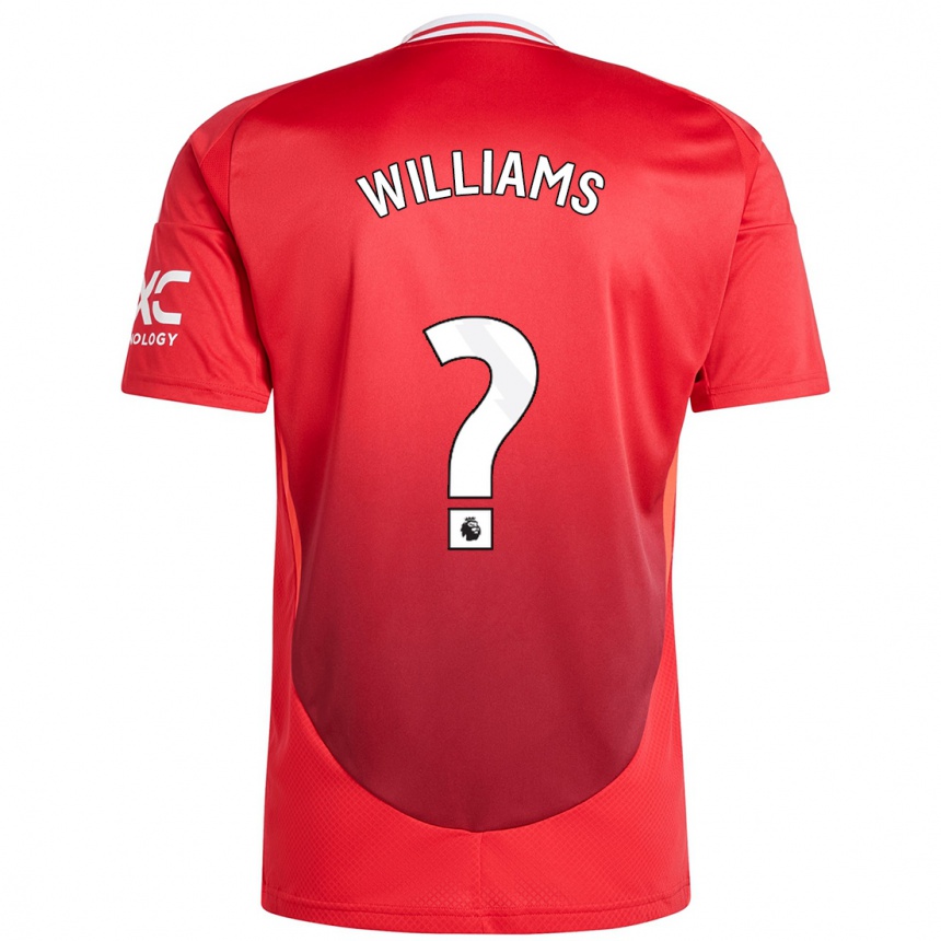 キッズフットボールJoe Williams#0明るい赤ホームシャツ2024/25ジャージーユニフォーム