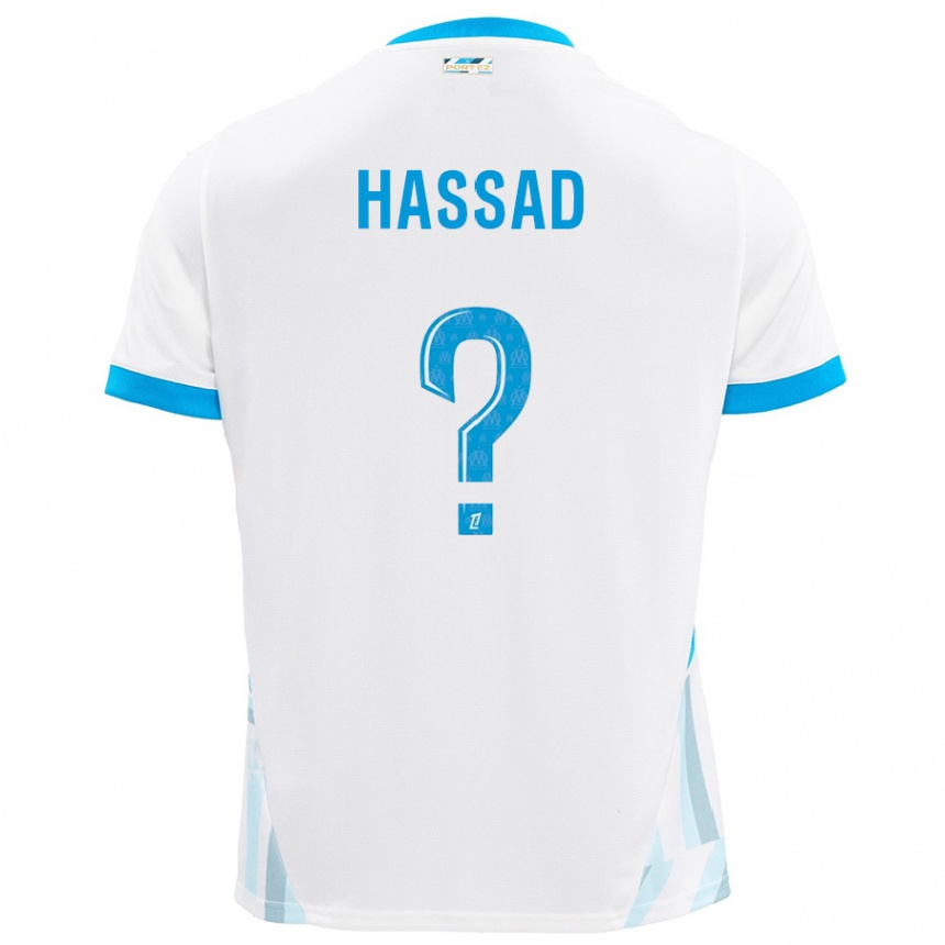 キッズフットボールRayan Hassad#0白 空 青ホームシャツ2024/25ジャージーユニフォーム