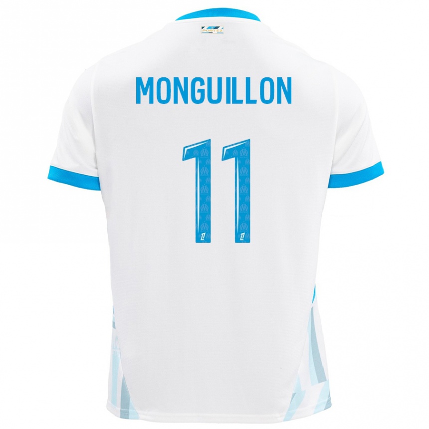 キッズフットボールCoralie Monguillon#11白 空 青ホームシャツ2024/25ジャージーユニフォーム