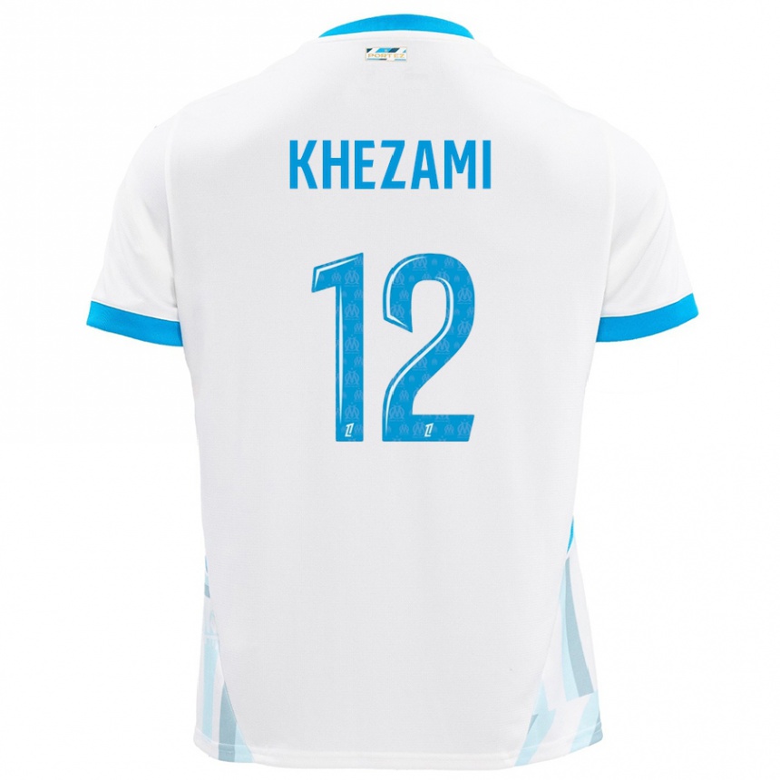 キッズフットボールRoselène Khezami#12白 空 青ホームシャツ2024/25ジャージーユニフォーム