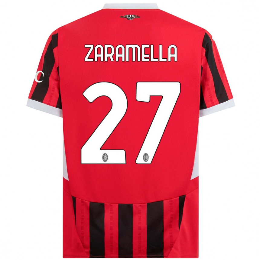 キッズフットボールMattia Zaramella#27赤黒ホームシャツ2024/25ジャージーユニフォーム