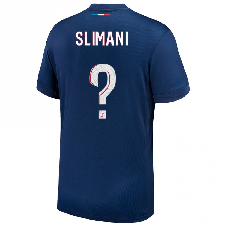 キッズフットボールYacine Slimani#0ネイビーブルー ホワイトホームシャツ2024/25ジャージーユニフォーム