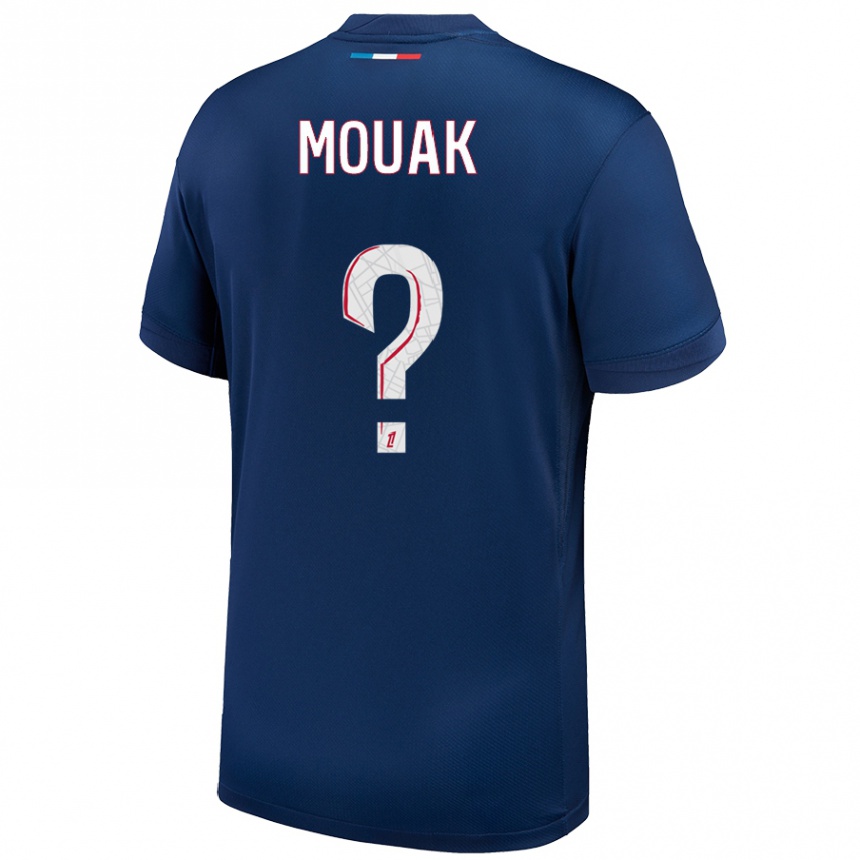 キッズフットボールAdam Mouak#0ネイビーブルー ホワイトホームシャツ2024/25ジャージーユニフォーム