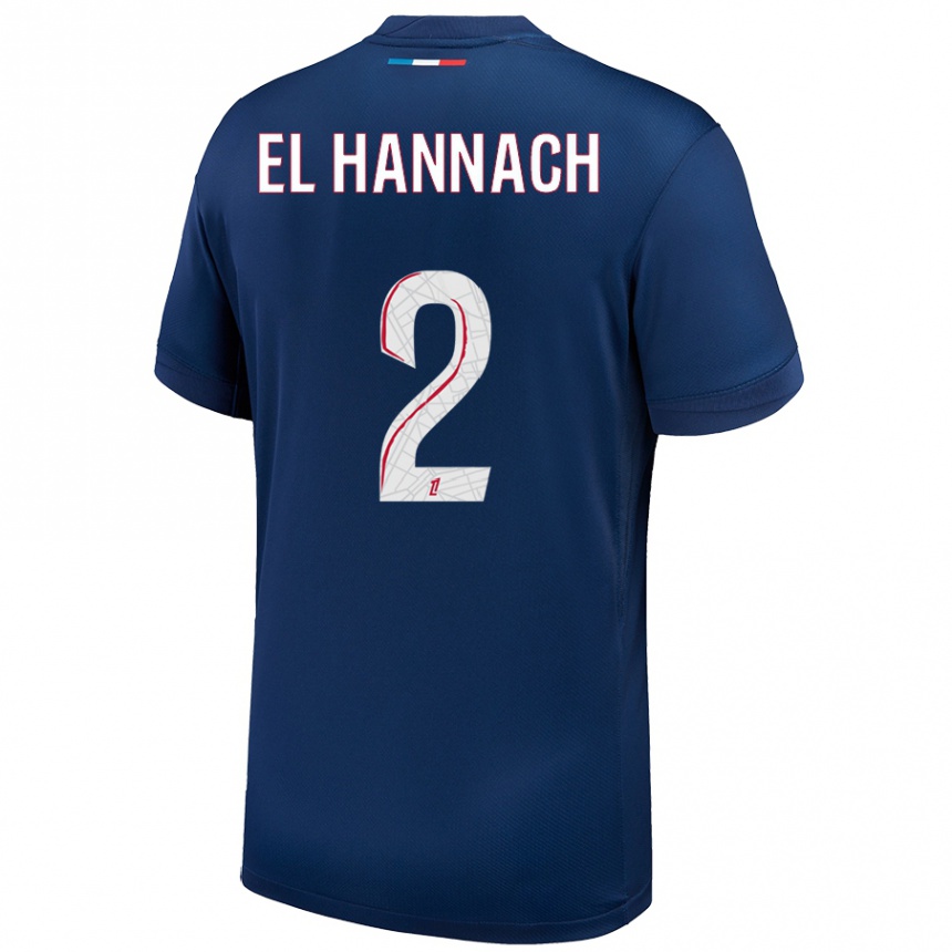 キッズフットボールNaoufel El Hannach#2ネイビーブルー ホワイトホームシャツ2024/25ジャージーユニフォーム