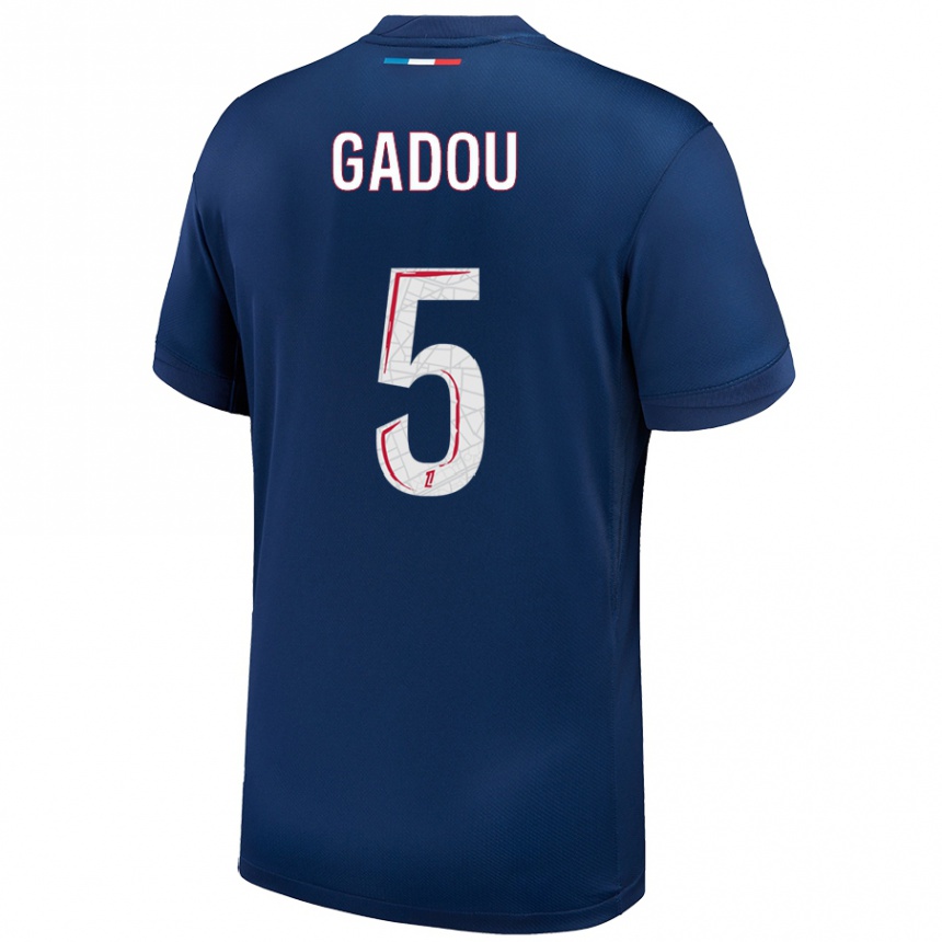 キッズフットボールJoane Gadou#5ネイビーブルー ホワイトホームシャツ2024/25ジャージーユニフォーム