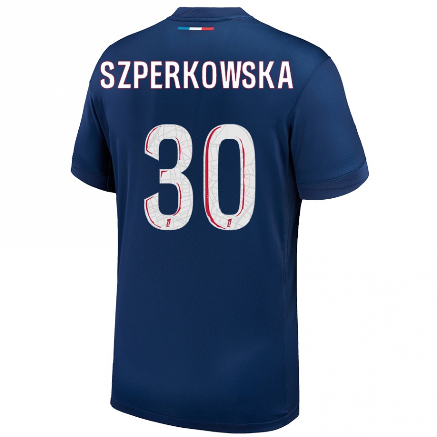 キッズフットボールOliwia Szperkowska#30ネイビーブルー ホワイトホームシャツ2024/25ジャージーユニフォーム