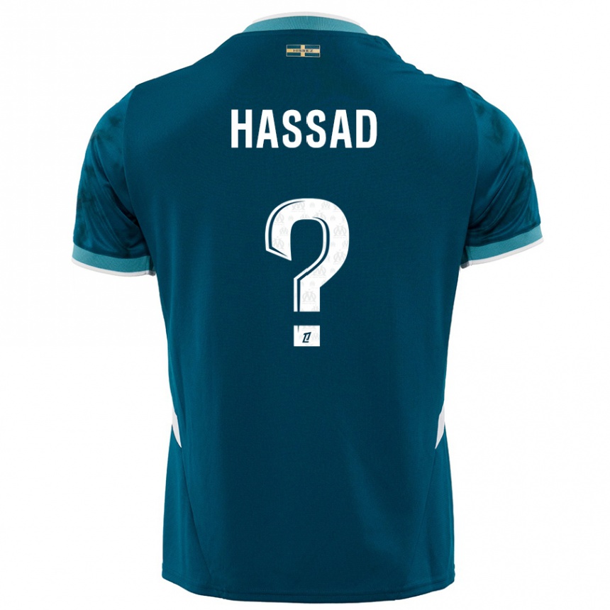 キッズフットボールRayan Hassad#0ターコイズブルーアウェイシャツ2024/25ジャージーユニフォーム