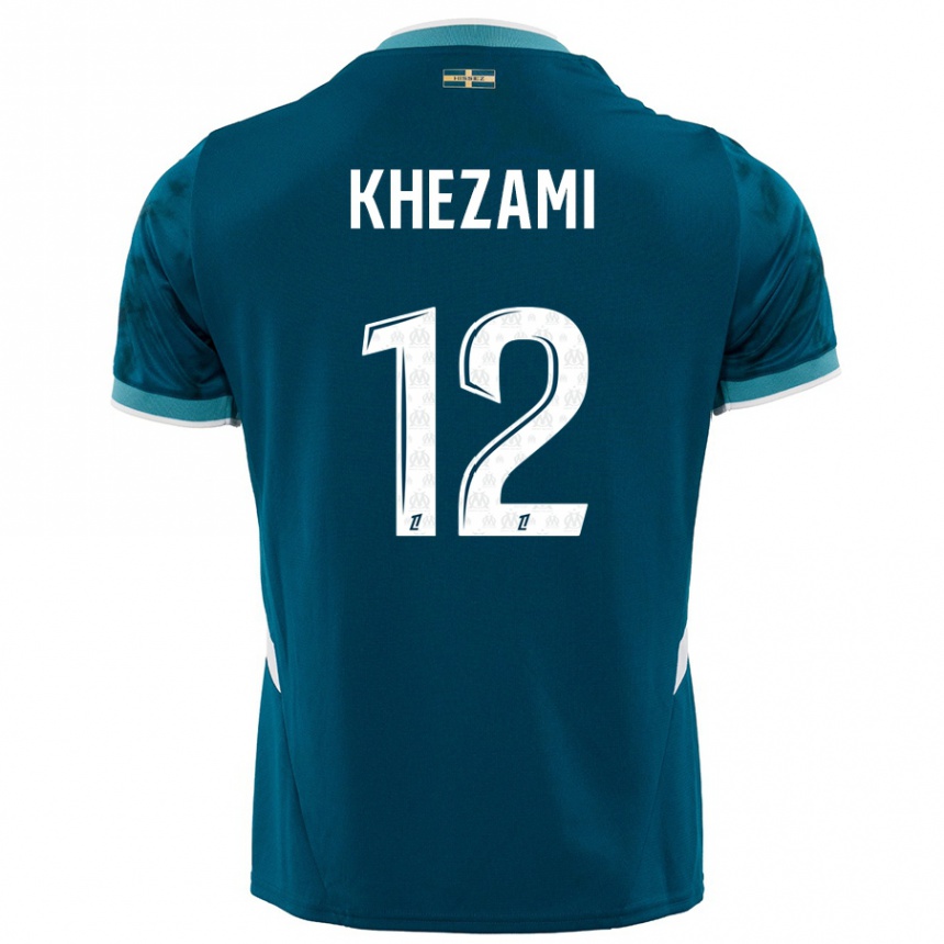 キッズフットボールRoselène Khezami#12ターコイズブルーアウェイシャツ2024/25ジャージーユニフォーム