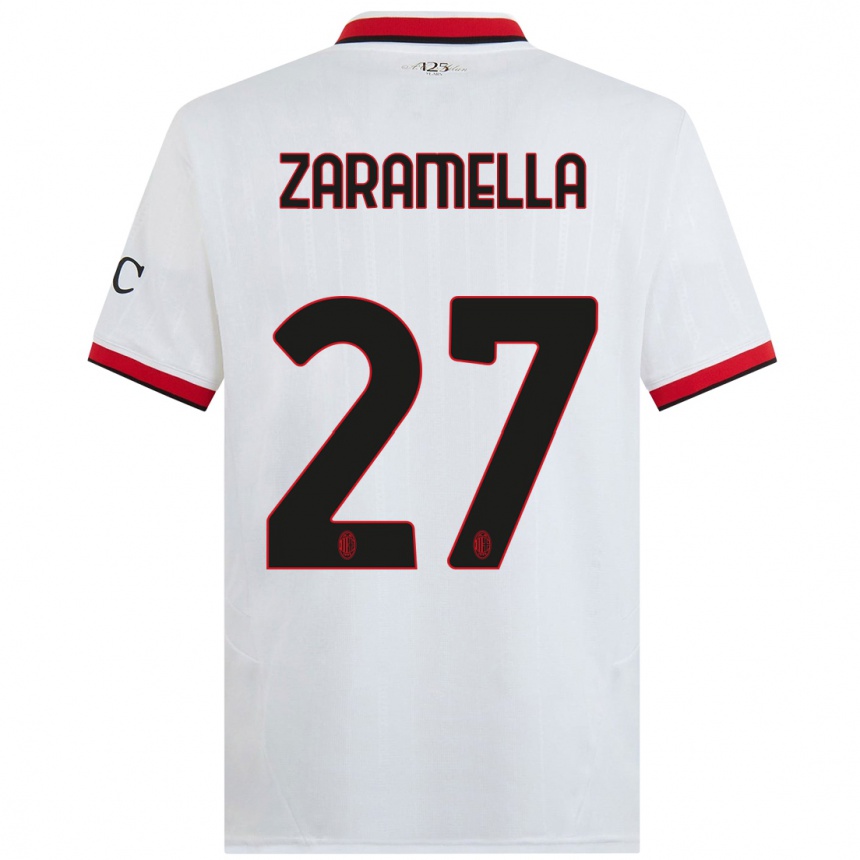 キッズフットボールMattia Zaramella#27白 黒 赤アウェイシャツ2024/25ジャージーユニフォーム