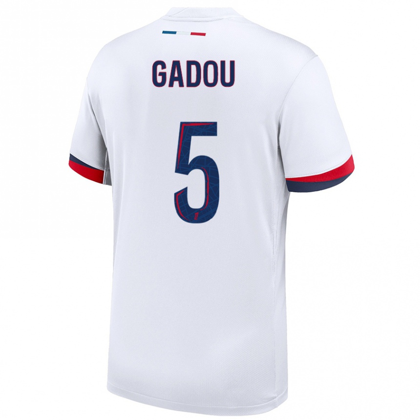 キッズフットボールJoane Gadou#5白 青 赤アウェイシャツ2024/25ジャージーユニフォーム