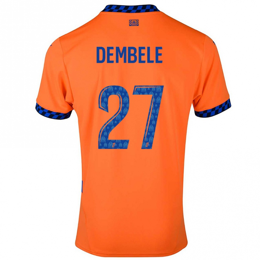 キッズフットボールCoumba Dembélé#27オレンジ ダークブルーサードユニフォームシャツ2024/25ジャージーユニフォーム