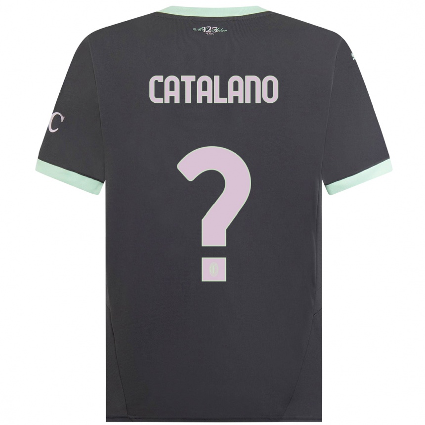 キッズフットボールAlessio Catalano#0グレーサードユニフォームシャツ2024/25ジャージーユニフォーム