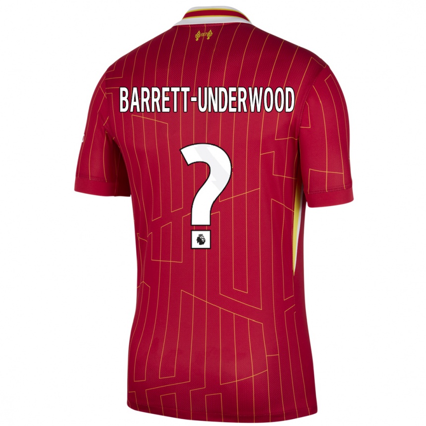 メンズフットボールKeehan Barrett-Underwood#0赤 黄 白ホームシャツ2024/25ジャージーユニフォーム