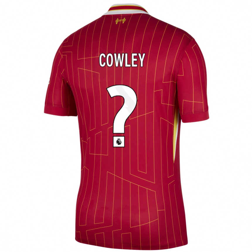 メンズフットボールRyan Cowley#0赤 黄 白ホームシャツ2024/25ジャージーユニフォーム