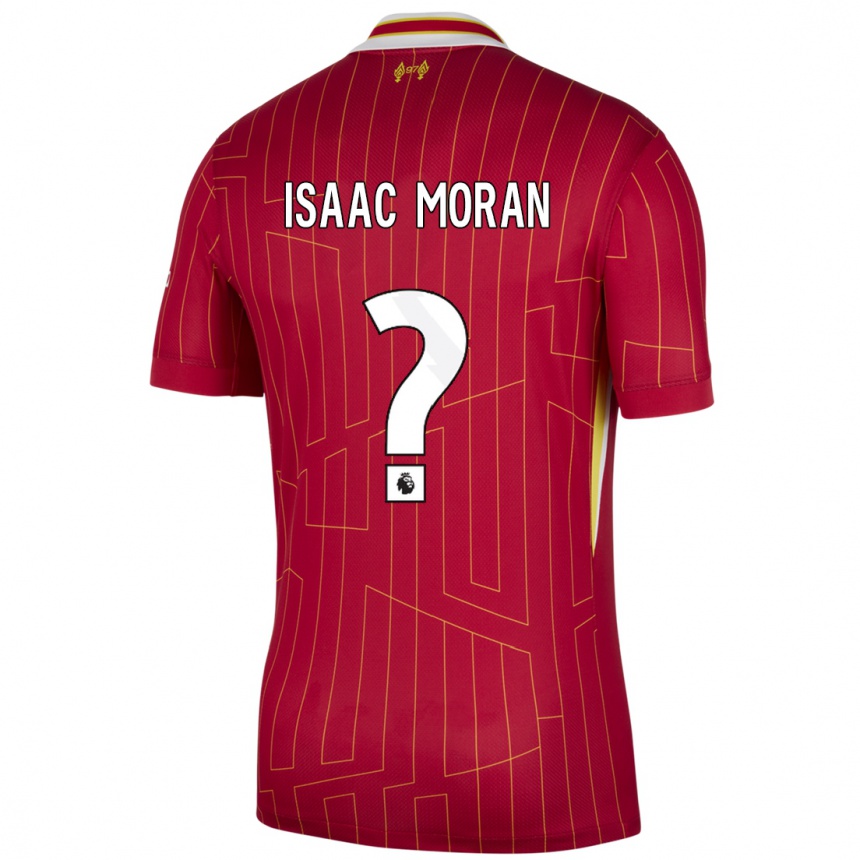 メンズフットボールIsaac Moran#0赤 黄 白ホームシャツ2024/25ジャージーユニフォーム