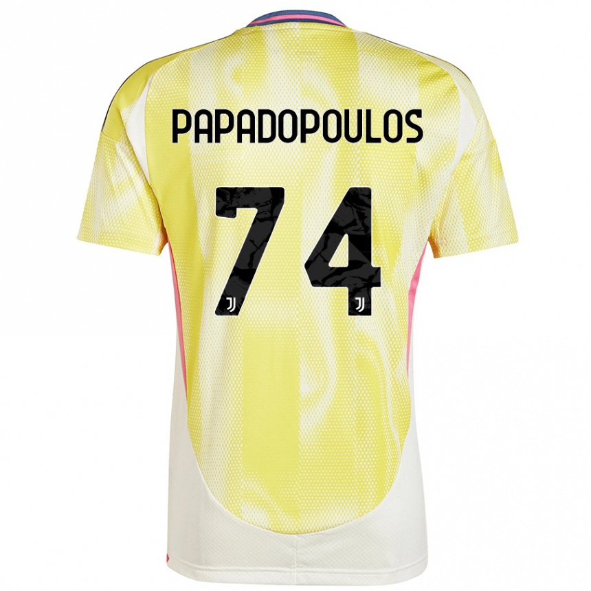 メンズフットボールChristos Papadopoulos#74ソーラーイエローアウェイシャツ2024/25ジャージーユニフォーム