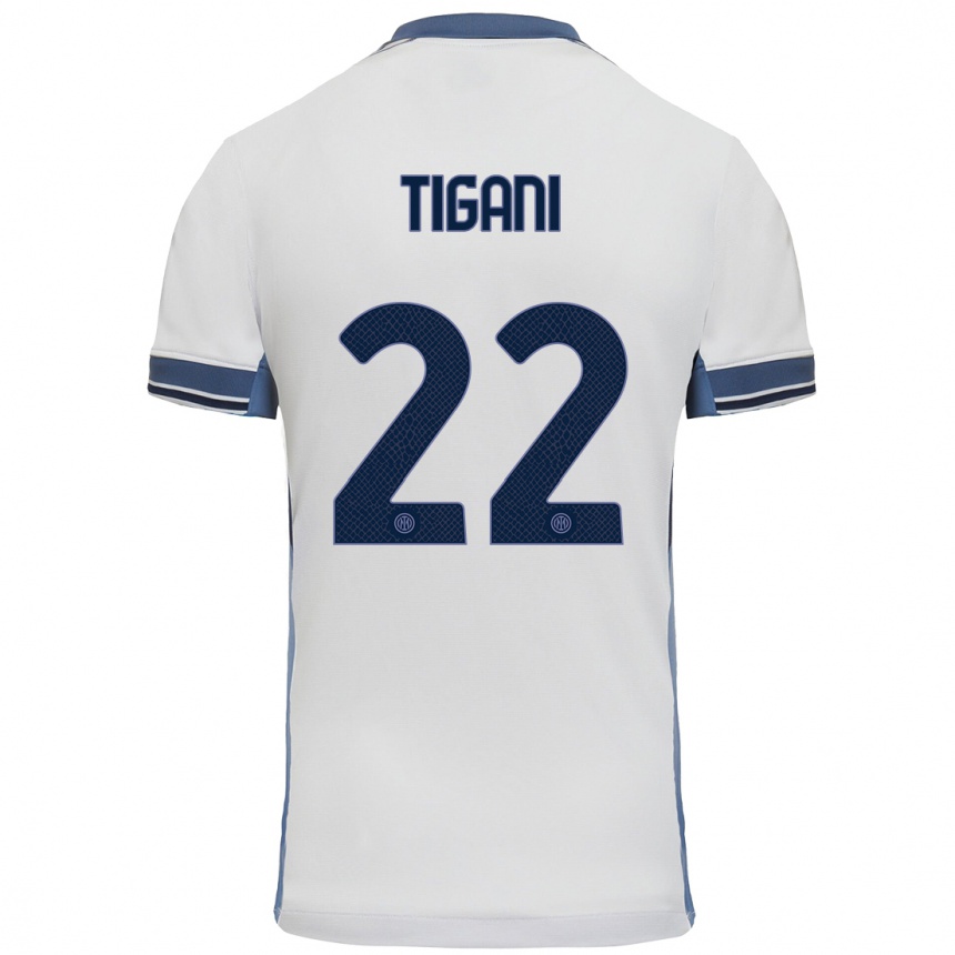 メンズフットボールEdoardo Tigani#22白 グレーアウェイシャツ2024/25ジャージーユニフォーム