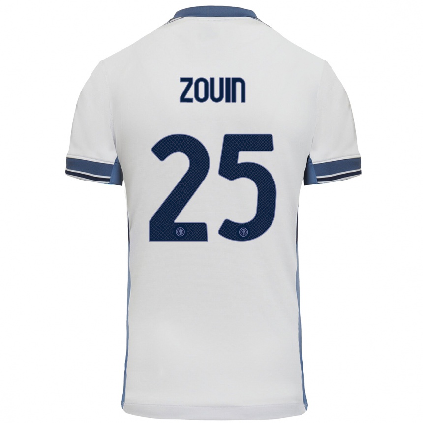 メンズフットボールAymen Zouin#25白 グレーアウェイシャツ2024/25ジャージーユニフォーム