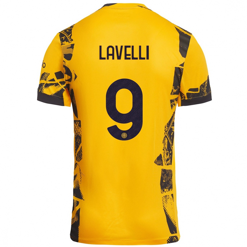 メンズフットボールMatteo Lavelli#9ゴールド ブラックサードユニフォームシャツ2024/25ジャージーユニフォーム