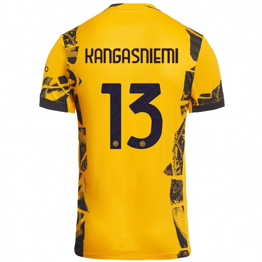 メンズフットボールIlari Kangasniemi#13ゴールド ブラックサードユニフォームシャツ2024/25ジャージーユニフォーム