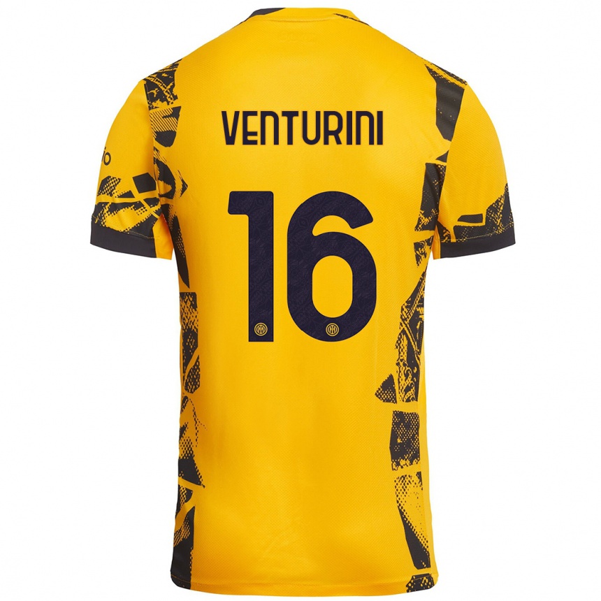 メンズフットボールMatteo Venturini#16ゴールド ブラックサードユニフォームシャツ2024/25ジャージーユニフォーム