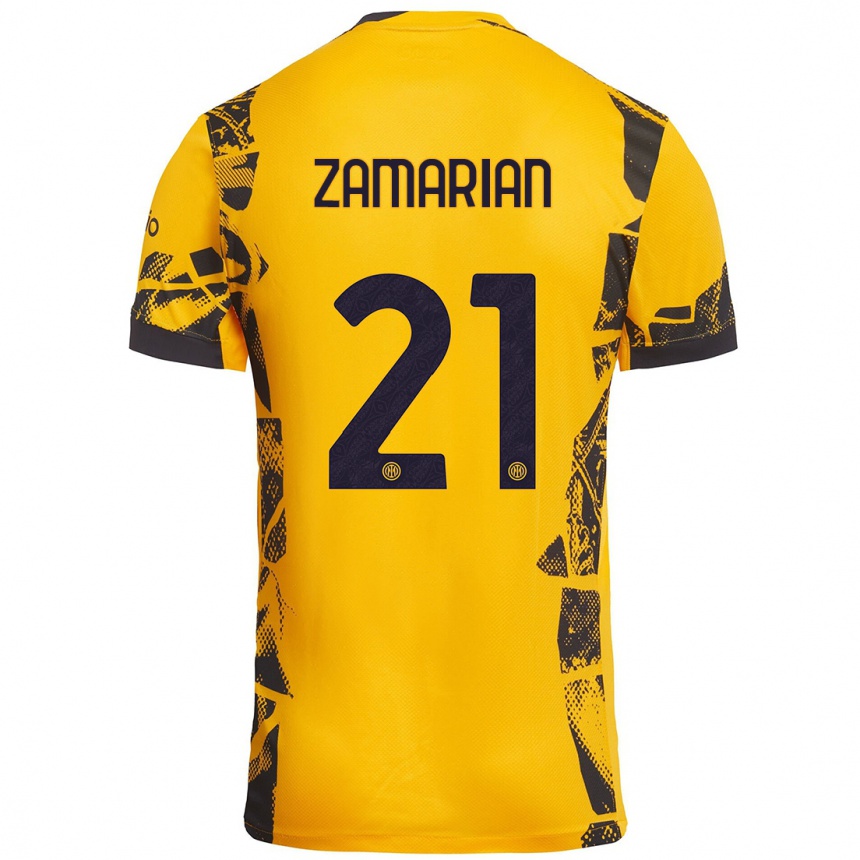 メンズフットボールMatteo Zamarian#21ゴールド ブラックサードユニフォームシャツ2024/25ジャージーユニフォーム