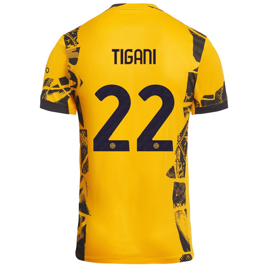 メンズフットボールEdoardo Tigani#22ゴールド ブラックサードユニフォームシャツ2024/25ジャージーユニフォーム