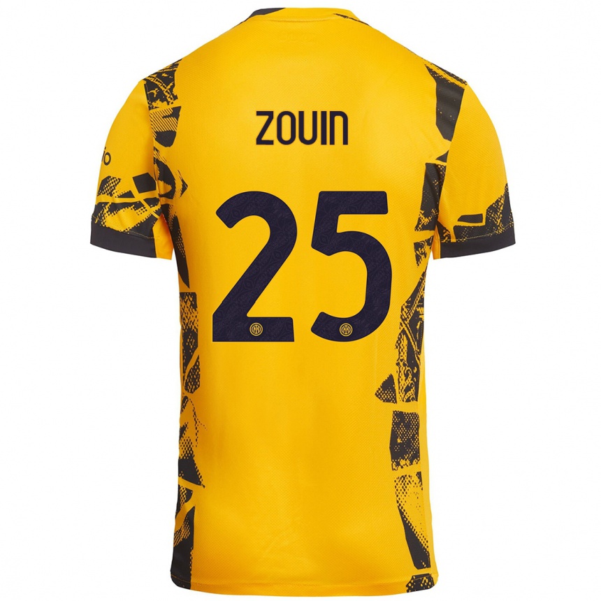 メンズフットボールAymen Zouin#25ゴールド ブラックサードユニフォームシャツ2024/25ジャージーユニフォーム