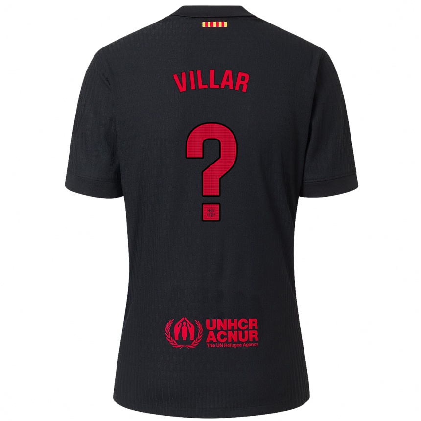 レディースフットボールPedro Villar#0黒 赤アウェイシャツ2024/25ジャージーユニフォーム