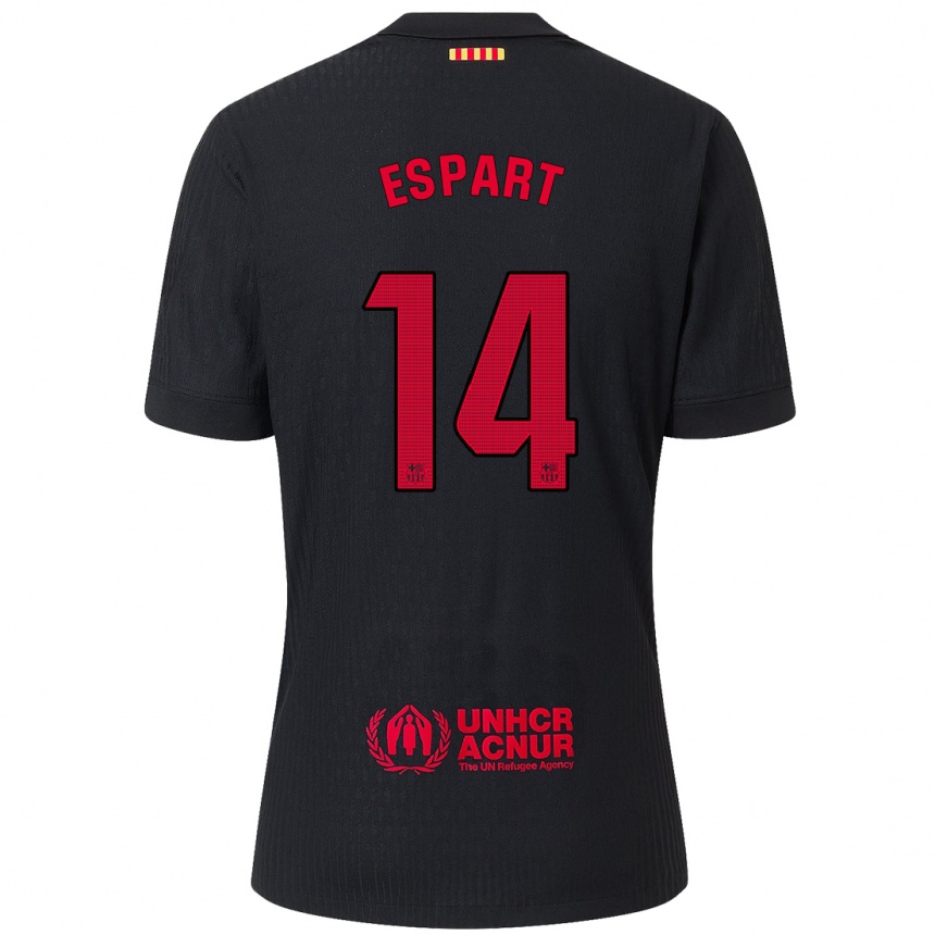 レディースフットボールXavi Espart#14黒 赤アウェイシャツ2024/25ジャージーユニフォーム