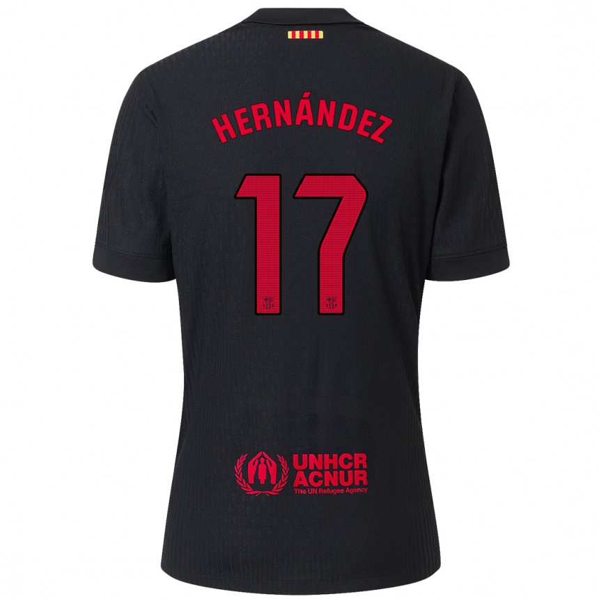 レディースフットボールJuan Hernández#17黒 赤アウェイシャツ2024/25ジャージーユニフォーム