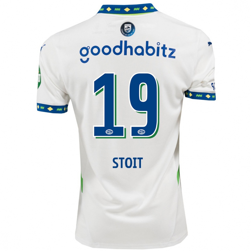 レディースフットボールFleur Stoit#19ホワイト ダークブルーサードユニフォームシャツ2024/25ジャージーユニフォーム