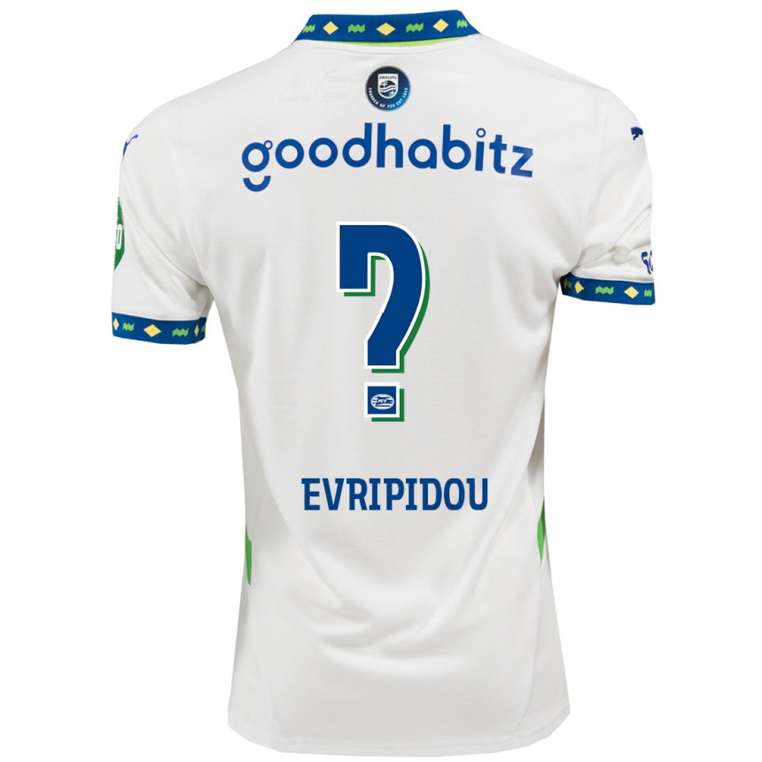 レディースフットボールKonstantinos Evripidou#0ホワイト ダークブルーサードユニフォームシャツ2024/25ジャージーユニフォーム