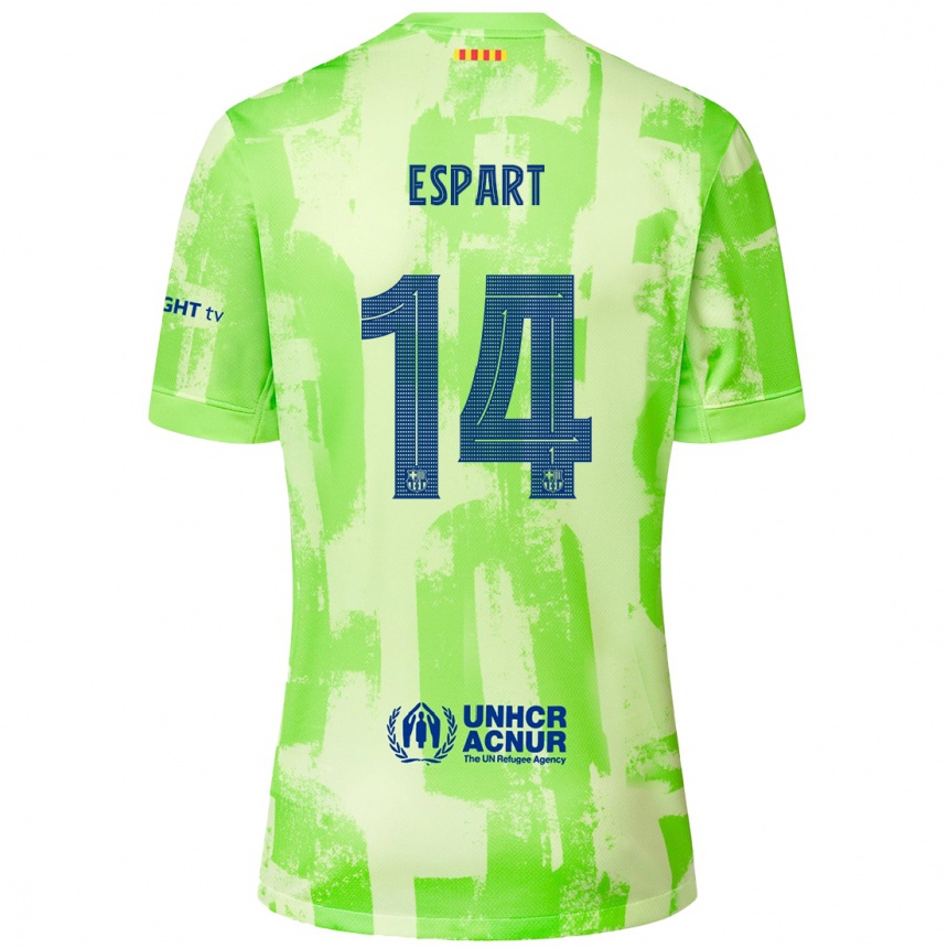 レディースフットボールXavi Espart#14ライムサードユニフォームシャツ2024/25ジャージーユニフォーム