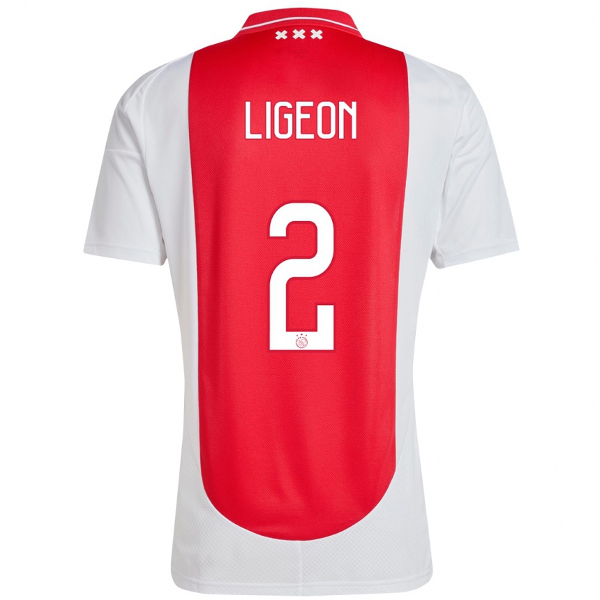 キッズフットボールRuben Ligeon#2赤 白ホームシャツ2024/25ジャージーユニフォーム