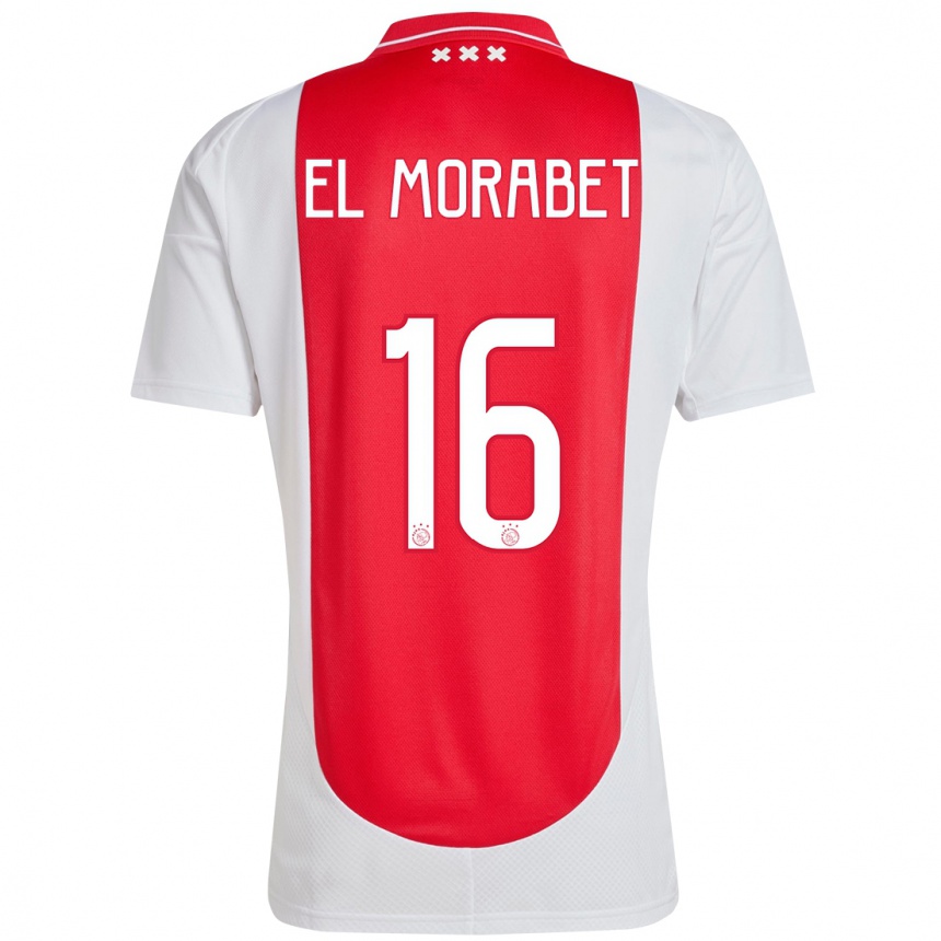 キッズフットボールYounes El Morabet#16赤 白ホームシャツ2024/25ジャージーユニフォーム