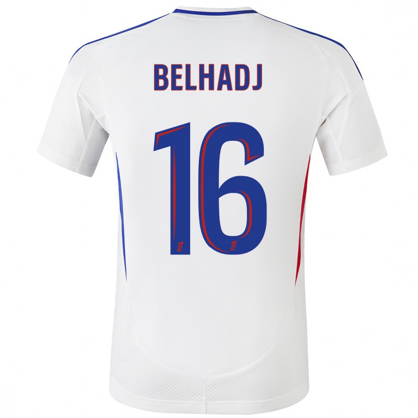 キッズフットボールFéerine Belhadj#16ホワイト ブルーホームシャツ2024/25ジャージーユニフォーム