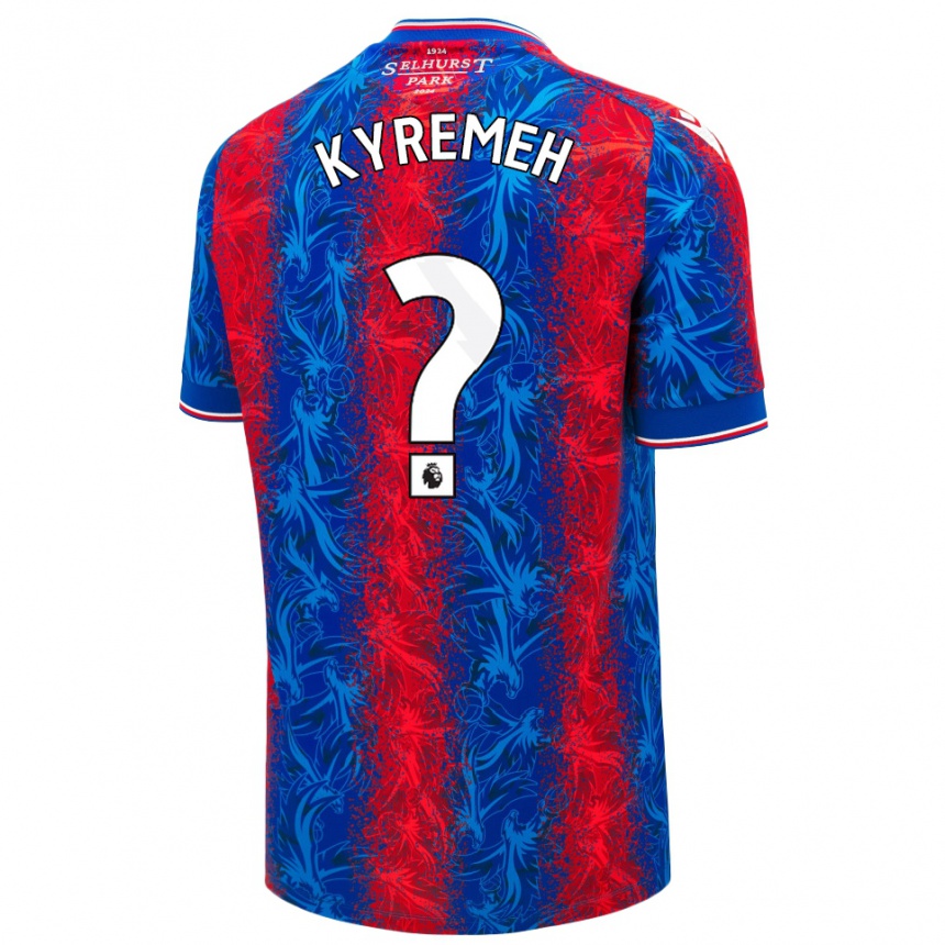 キッズフットボールJerome Kyremeh#0赤青のストライプホームシャツ2024/25ジャージーユニフォーム