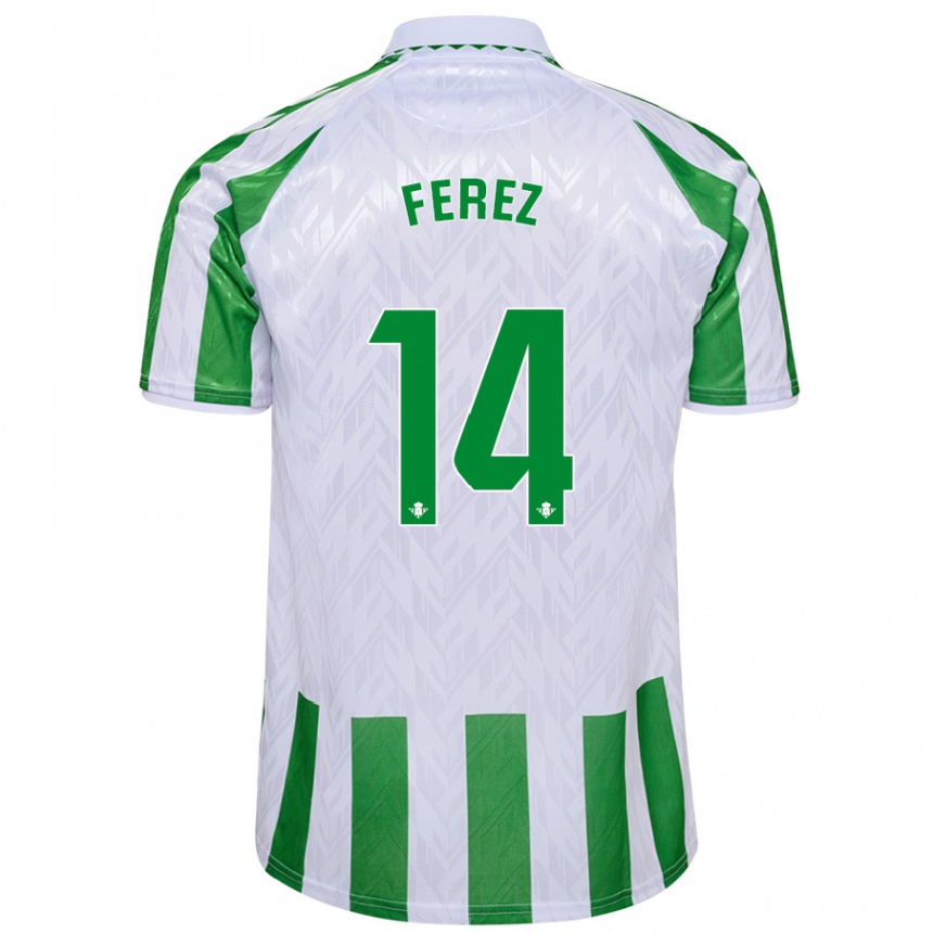 キッズフットボールCarolina Férez#14緑と白のストライプホームシャツ2024/25ジャージーユニフォーム